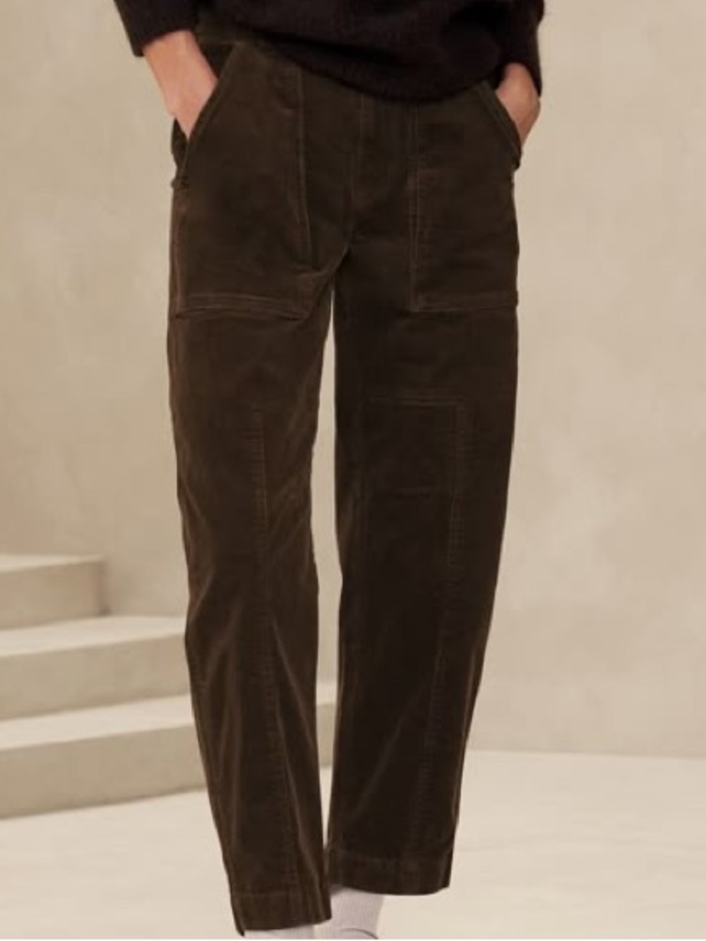 BANANA REPUBLIC THE CORDUROY BARREL PANT, SIZE 10 Dark Brown